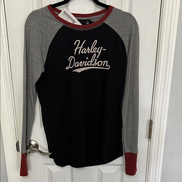Harley-Davidson Tops - Harley-Davidson Black and Gray Raglan Shirt with Red Trim